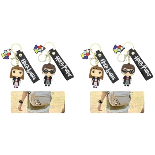 PALAY® 4PCS Couple Keyrings Harry Hermione Cartoon Figure Charm Metal Keychain with Silicone Hand Strap Backpack Handbag Best Friends Gift for Girls Boys PALAY® 4PCS Couple Keyrings Harry Hermione Cartoon Figure Charm Metal Keychain with Silicone Hand Strap Backpack Handbag Best Friends Gift for Girls Boys